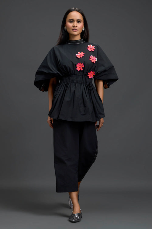 Black Floral Peplum Co-ord Set