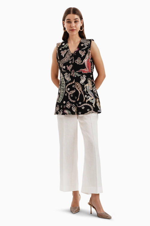 Black Animal Jacquard Jacket with Cube Outline