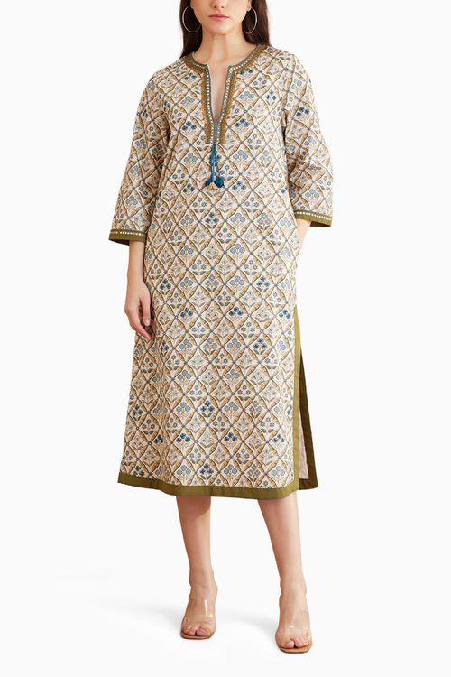 Blue Bespoke Hand Embroidered Tunic Dress
