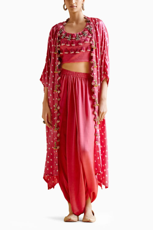 Malini Pink Bandhini Jacket with Blouse and Skirt