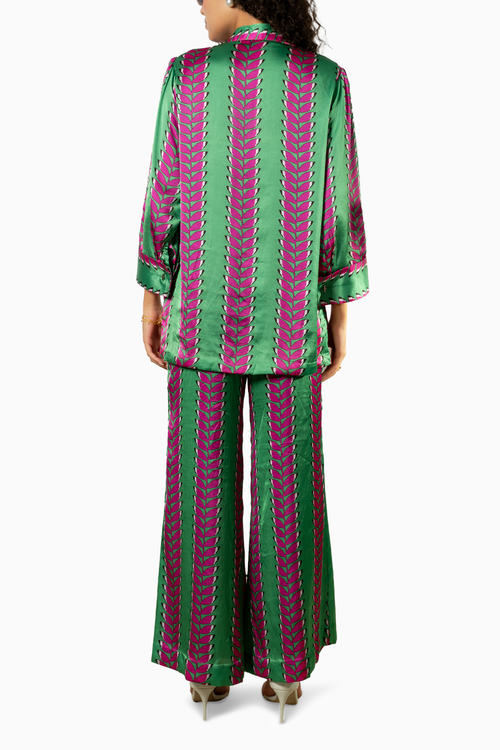 Green Satin Printed Set