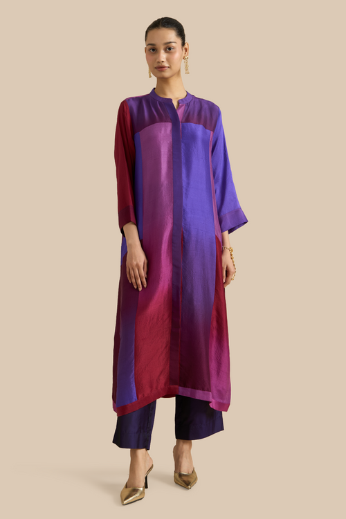 Deep Purple Ombre Color Block Kurta Set