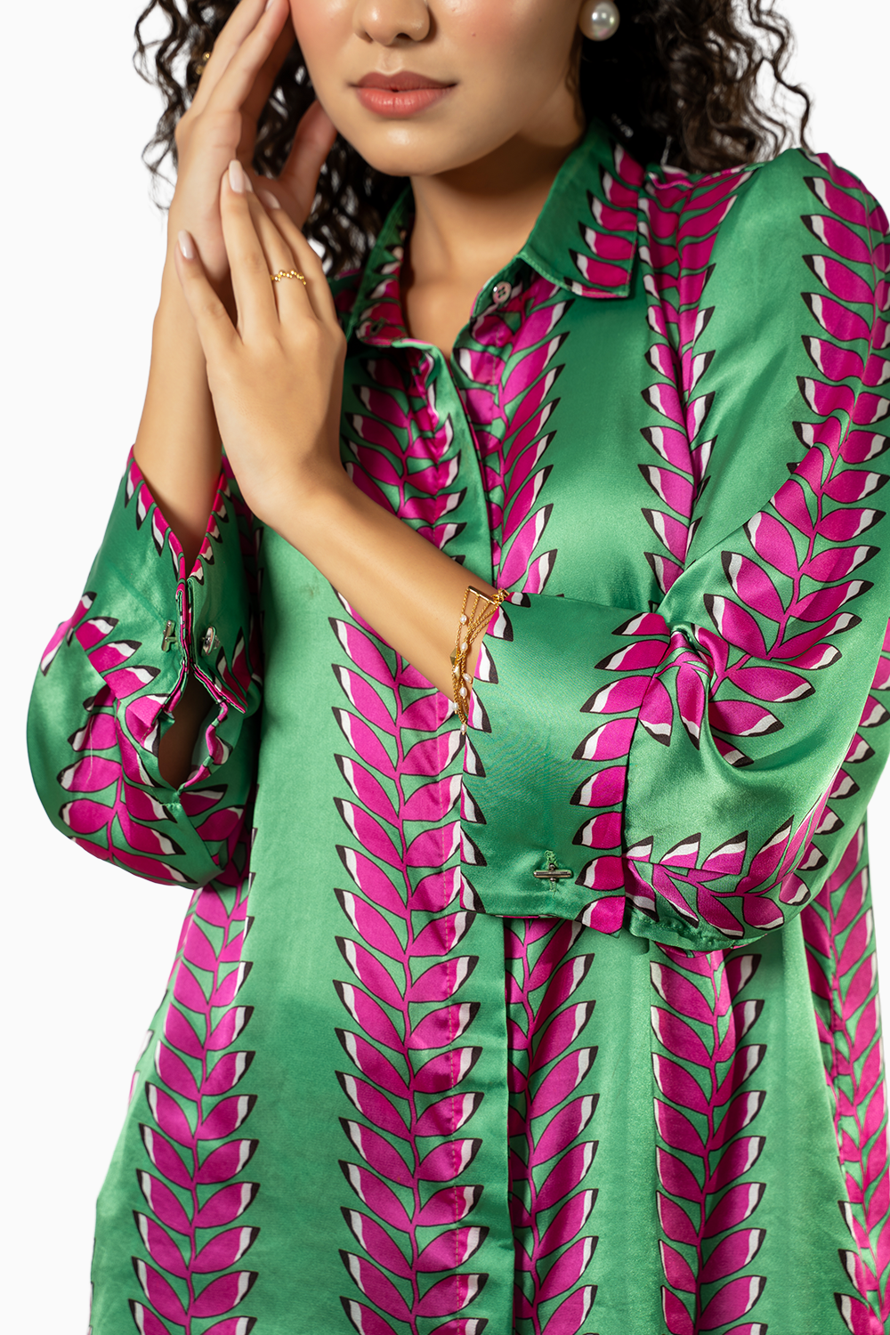 Green Satin Printed Dgreen Set