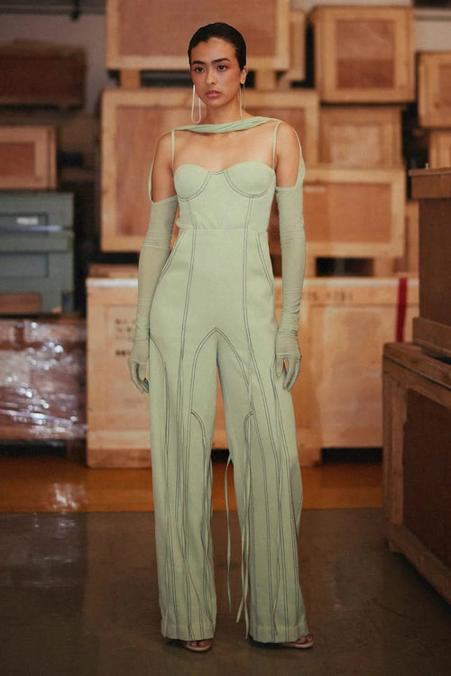 Sage Green Panelled Jumpsuit