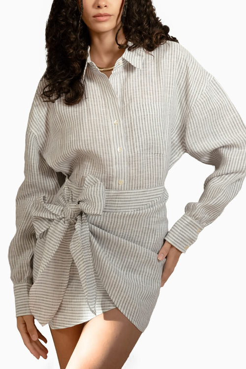 Multi Stripes Oversized Shirt with Wrap Skirt