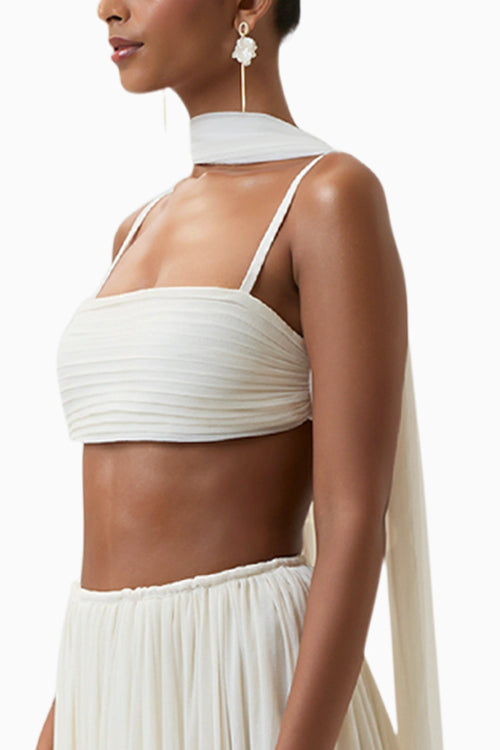 Cream Morgana Pleated Crop Top