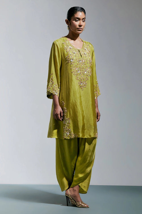 Floral Embroidered Silk Henna Salwar Set