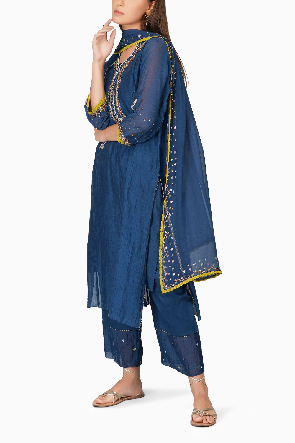 Sequin Flower Egyptian Blue Kurta Set