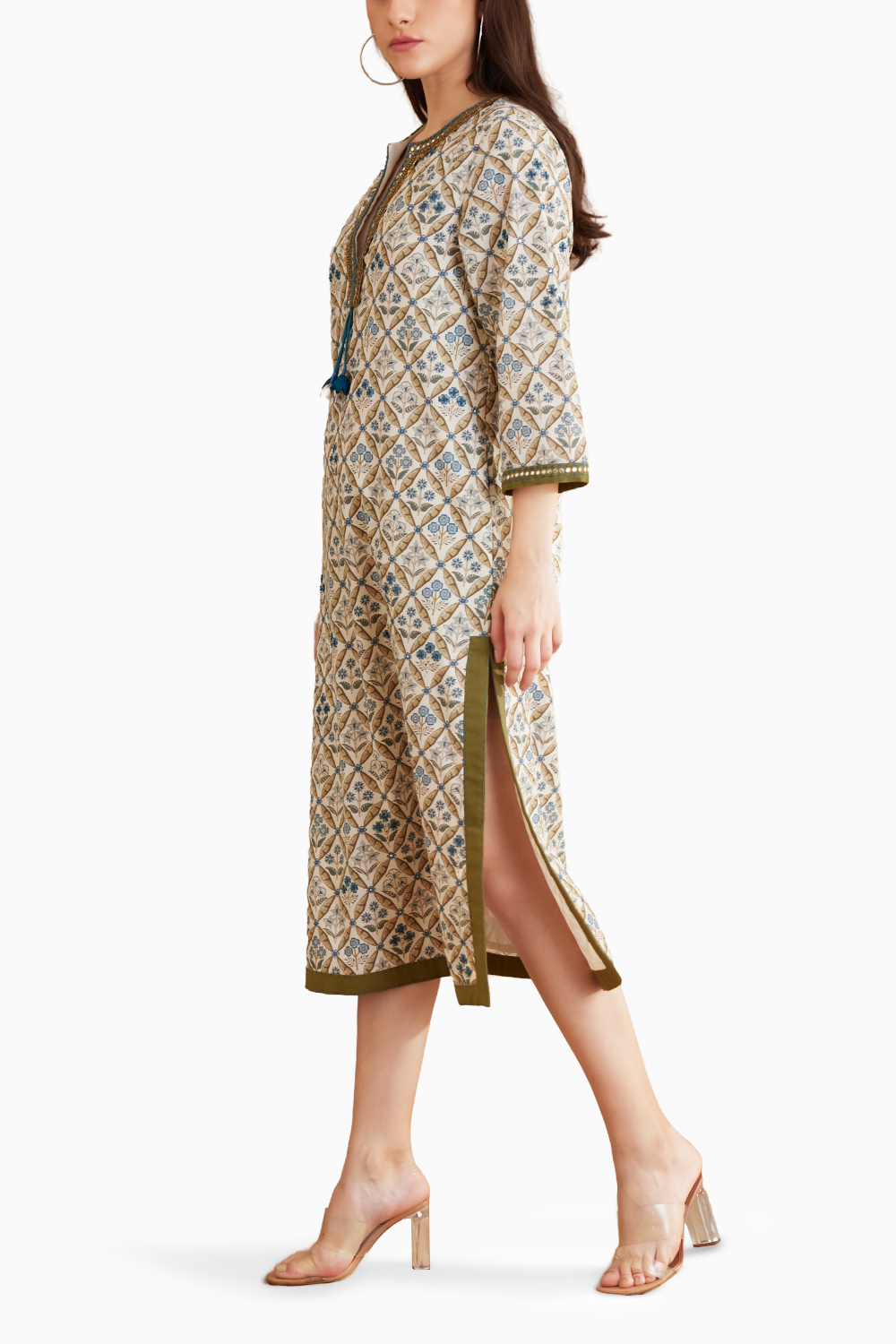 Blue Bespoke Hand Embroidered Tunic Dress