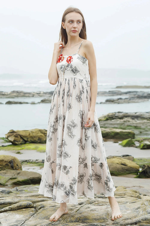 Red Blossom on Noir Dress