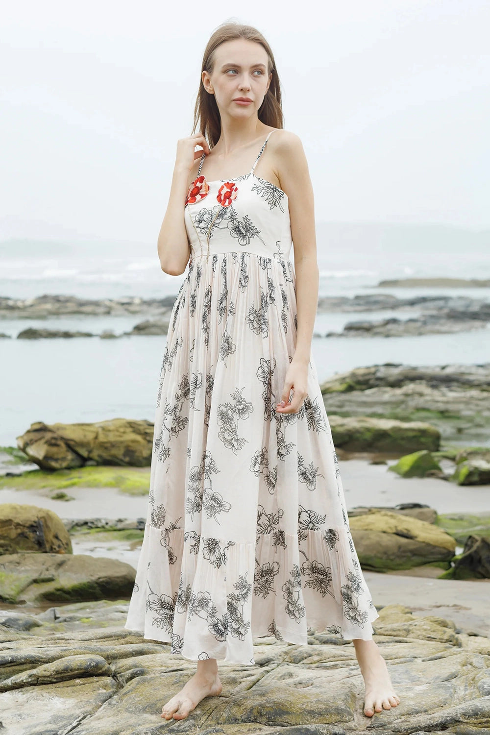 Red Blossom on Noir Dress