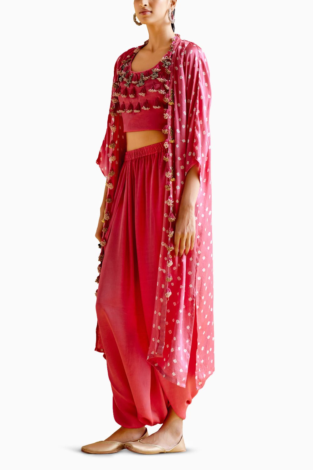 Malini Pink Bandhini Jacket with Blouse and Skirt