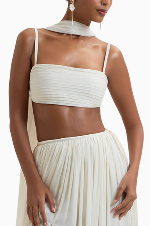 Cream Morgana Pleated Crop Top