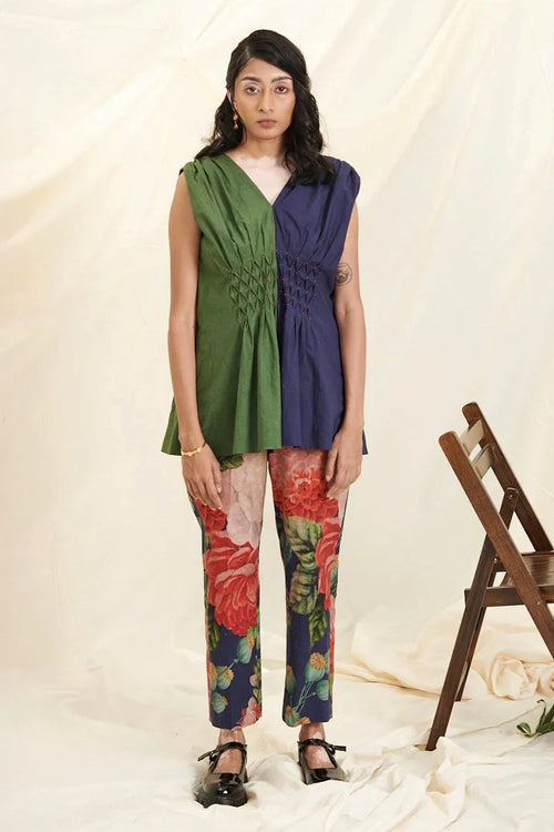 Blue & Green Poppy Bloom All Over Print Co-ord Set