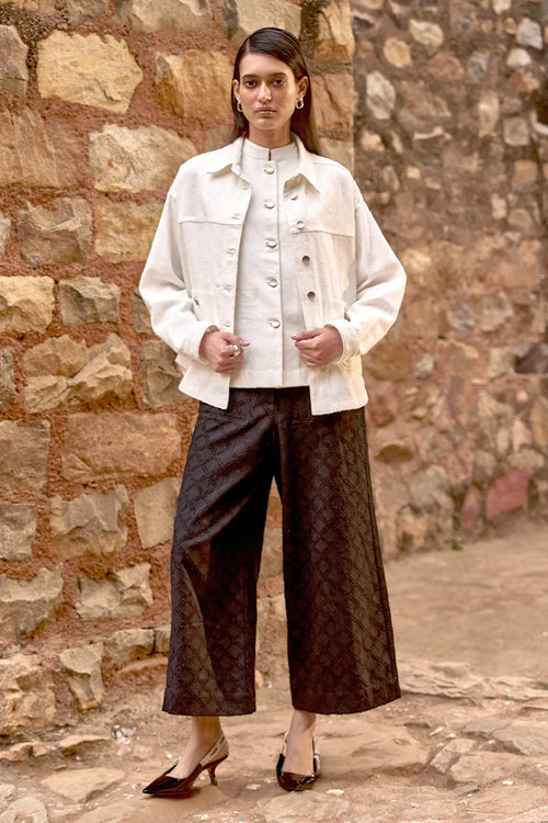 Textured Denim Shacket, Waistcoat And Pant