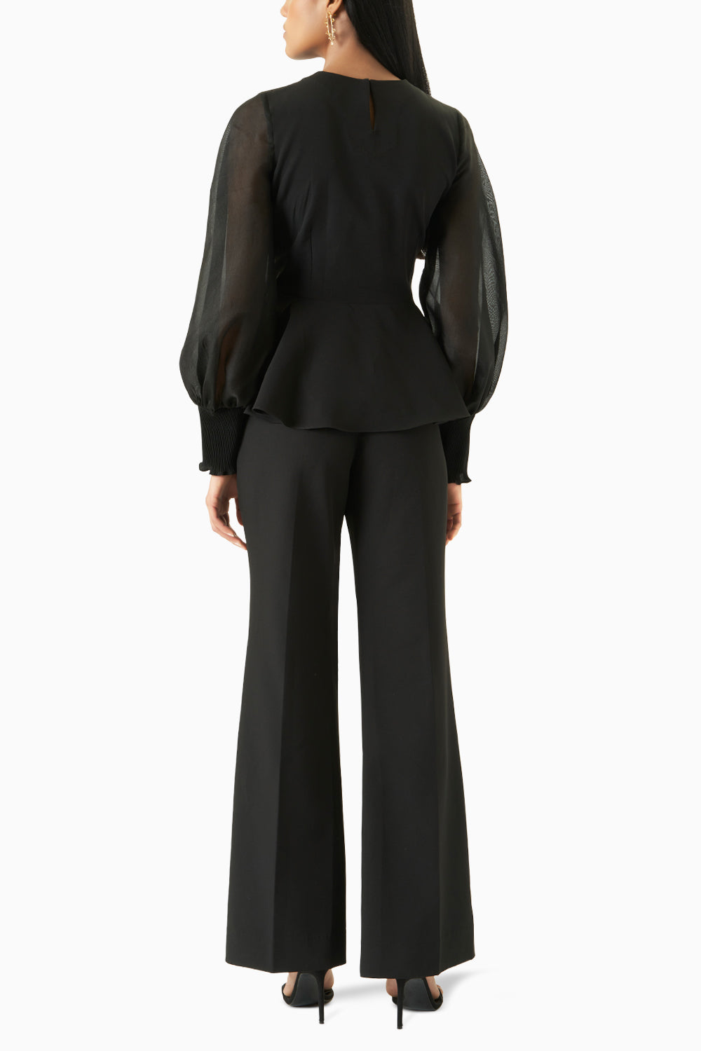 Rim Black Peplum Top With Flared Pants