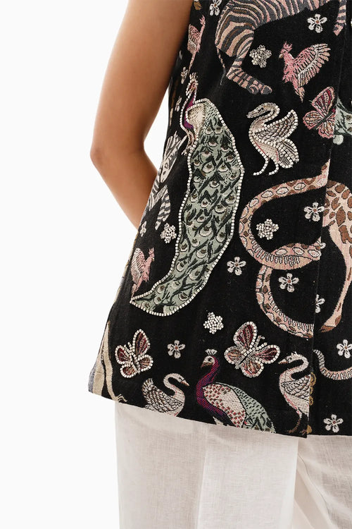 Black Animal Jacquard Jacket with Cube Outline