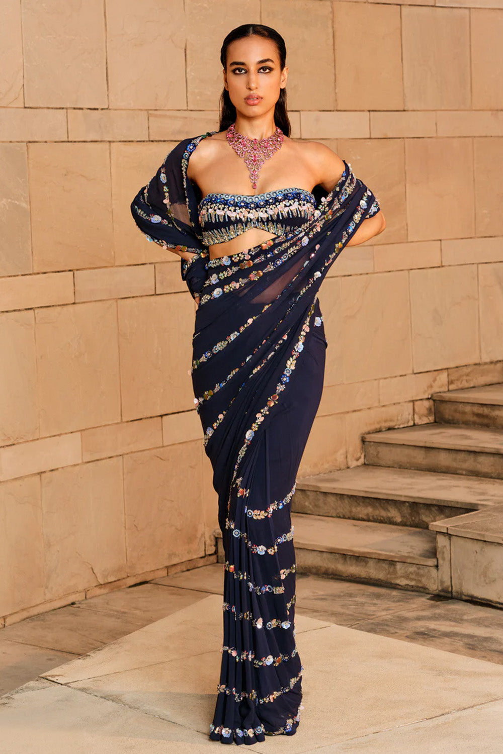 Midnight Blue Embellished Saree