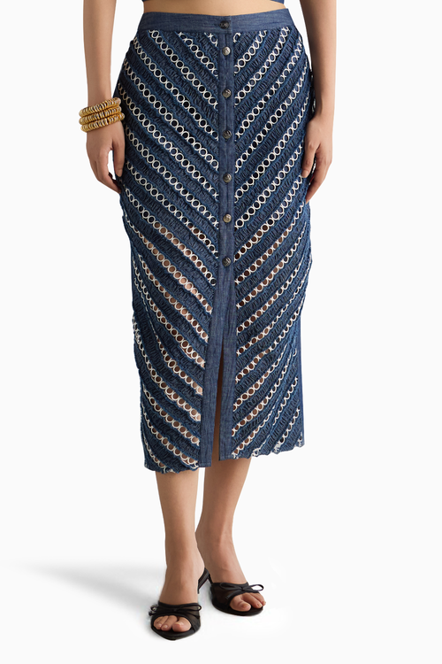 Lace Insert Denim Skirt