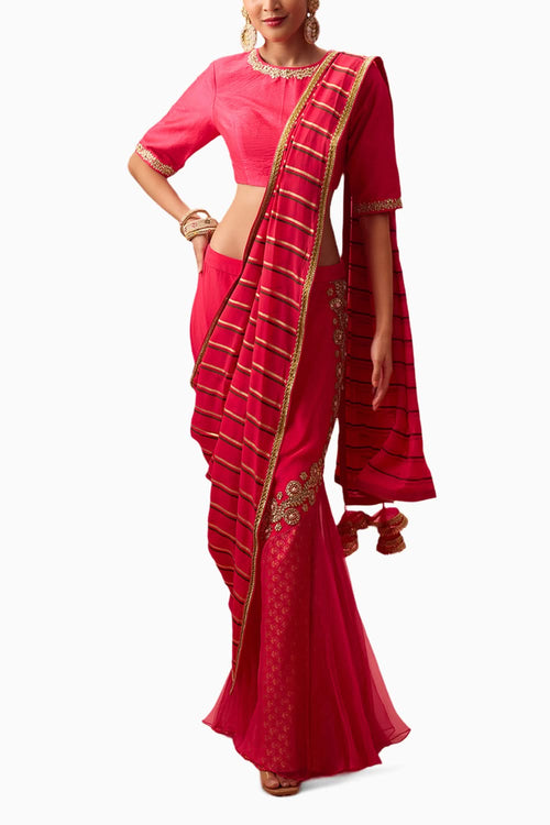 Rani Pink Double Layered Lehenga Set