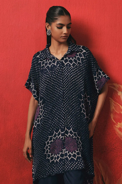 Indigo Bandhani Oversized Shirt