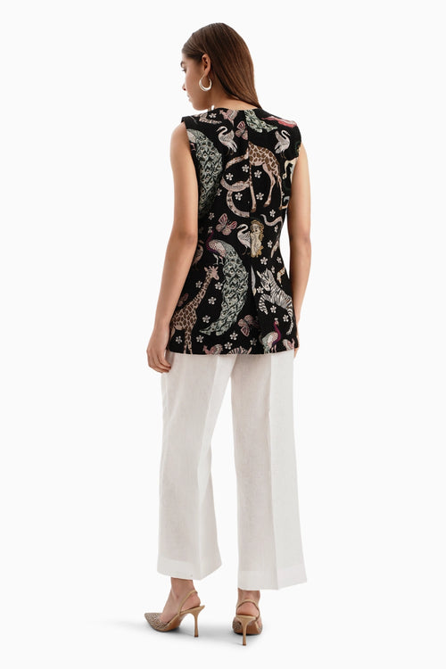 Black Animal Jacquard Jacket with Cube Outline