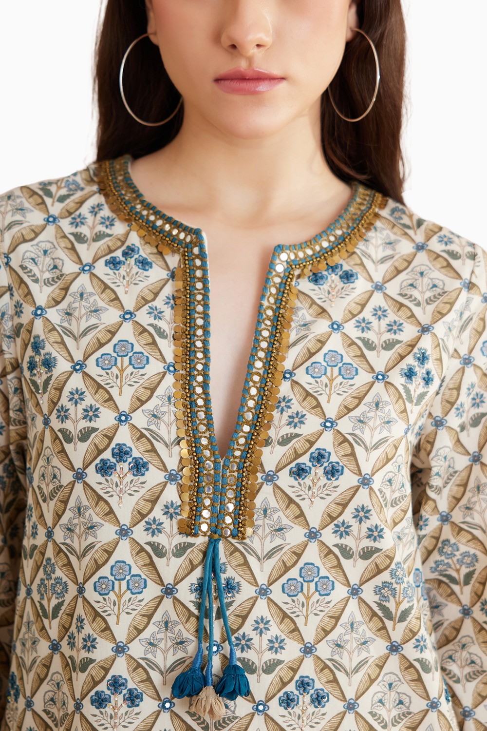 Blue Bespoke Hand Embroidered Tunic Dress