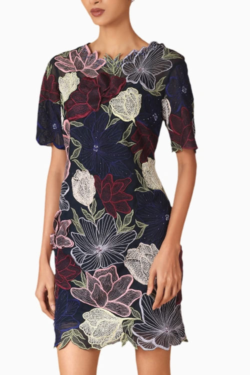Dark Multi Floral Bodycon Dress With Slip