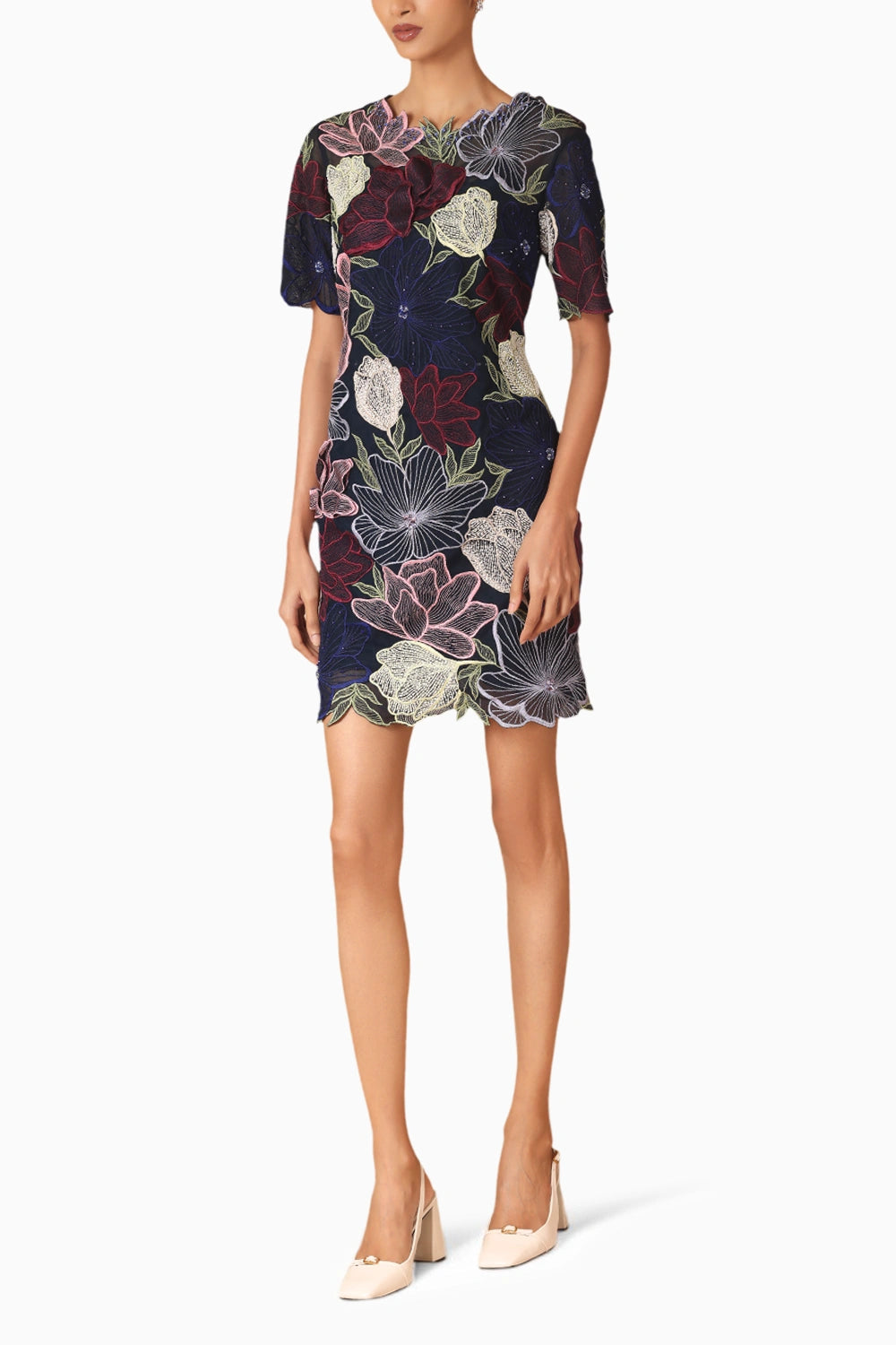 Dark Multi Floral Bodycon Dress With Slip