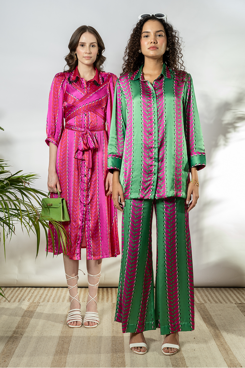 Green Satin Printed Set