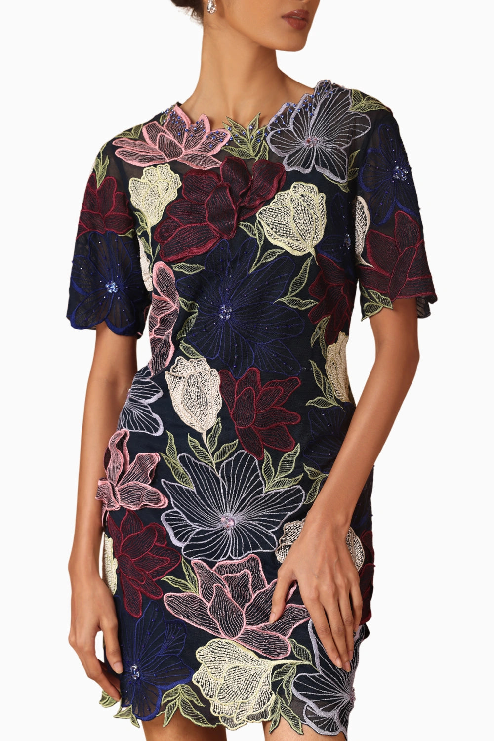 Dark Multi Floral Bodycon Dress With Slip