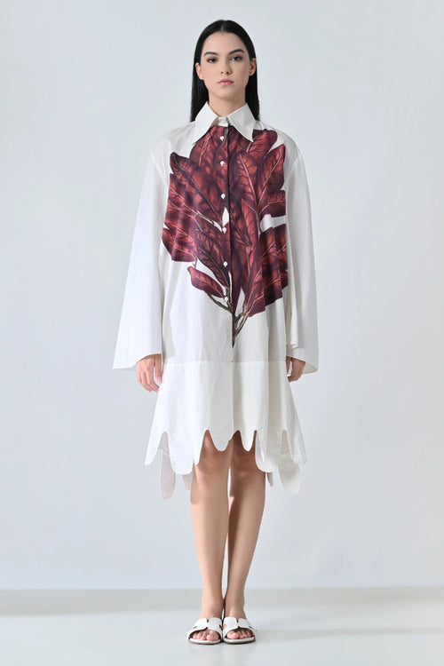 Crimson Leaf Prinred Dress