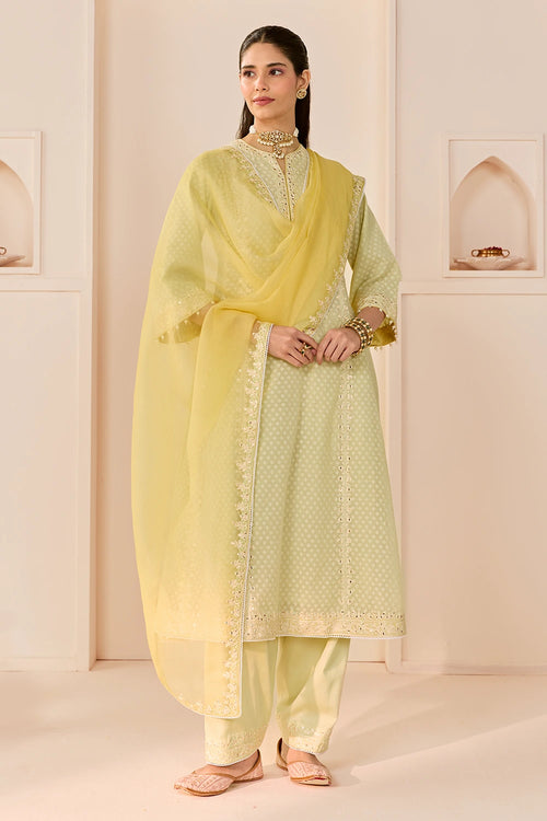 Firdaus Mint Green Long Kalidaar Chauga with Dogri Salwar and Dupatta