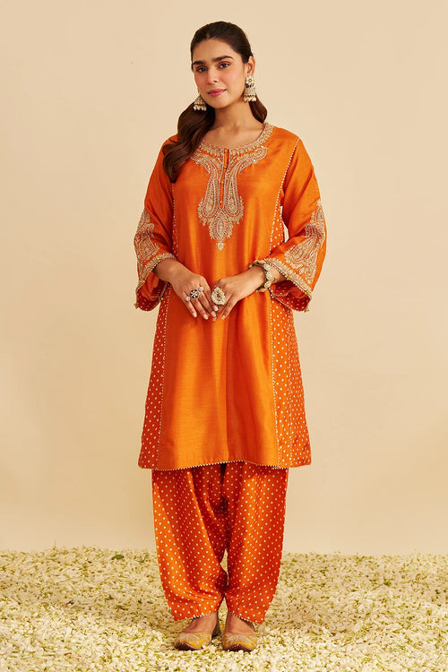 Jeriah Orange Short Chauga with Salwar