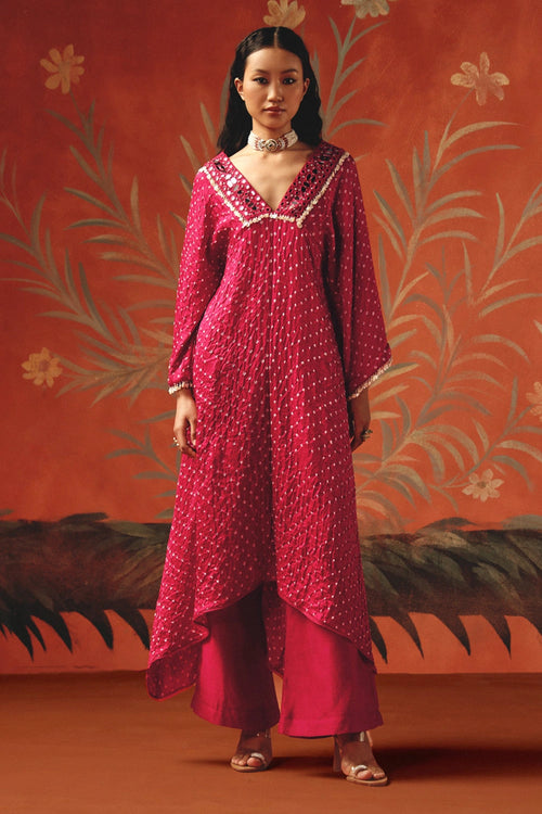 Wild Berry V Neck Asym Kurta with Ankle Length Palazzos