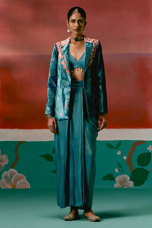 Teal Aztec Blazer Dhoti Set