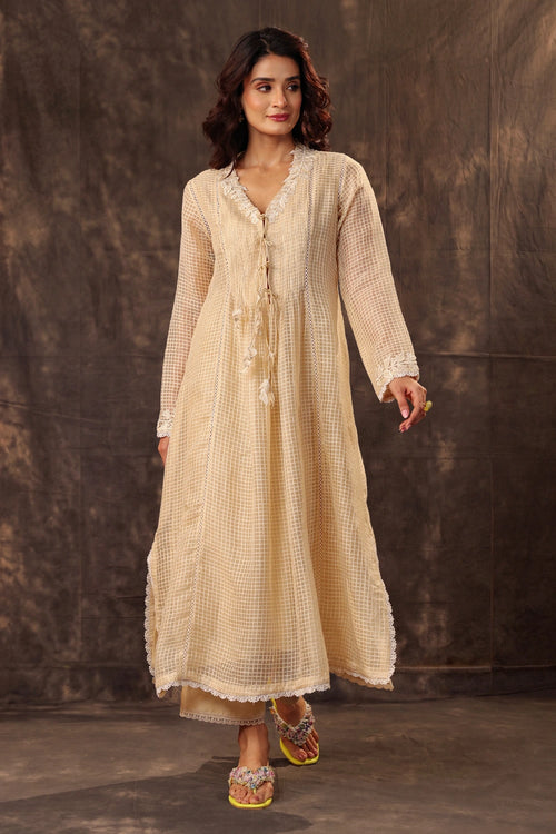 Vaayu Beige Tie-up Kurta Set