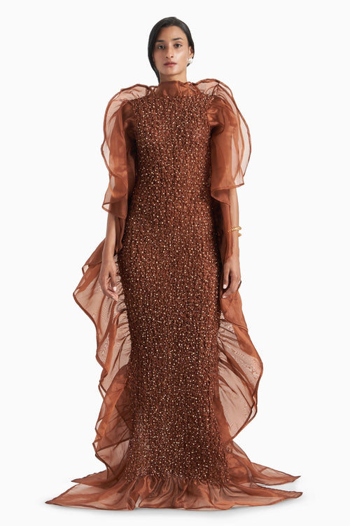 Brown Galaxy Smocked 2-Ply Dress