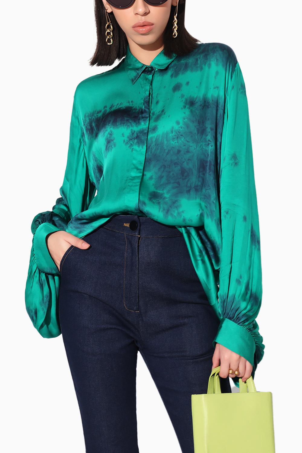 Green Orelia Balloon Sleeve Shirt