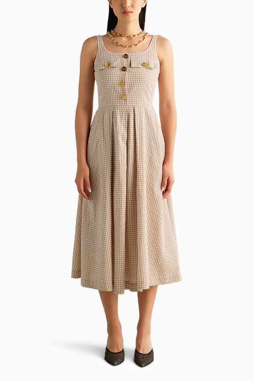 Beige Check Dress