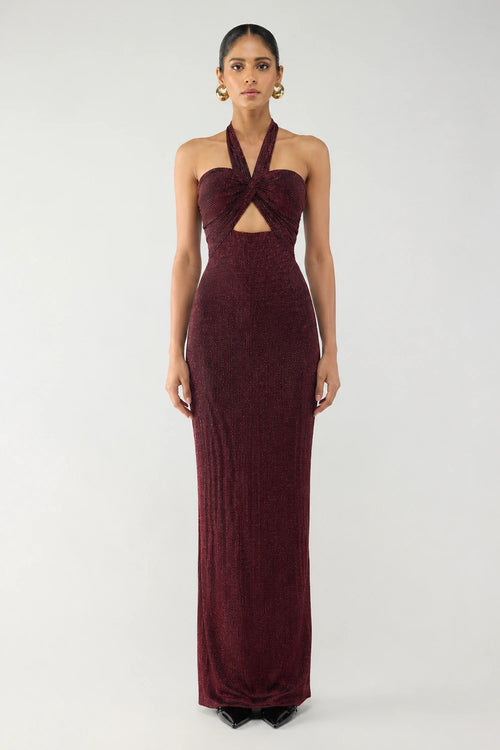 Crimson Halo Halter Dress