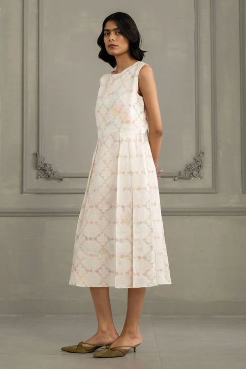 Ivory Appliqué Organza Jacket with Multiprint Linen Dress