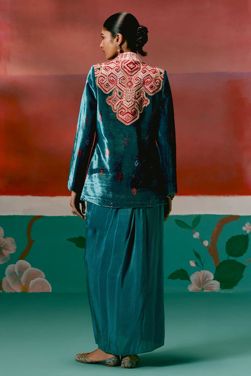 Teal Aztec Blazer Dhoti Set