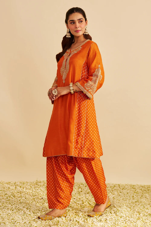 Jeriah Orange Short Chauga with Salwar