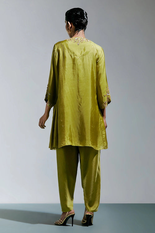 Floral Embroidered Silk Henna Salwar Set