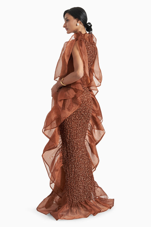 Brown Galaxy Smocked 2-Ply Dress