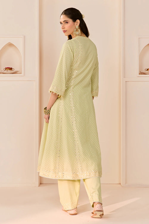 Firdaus Mint Green Long Kalidaar Chauga with Dogri Salwar and Dupatta