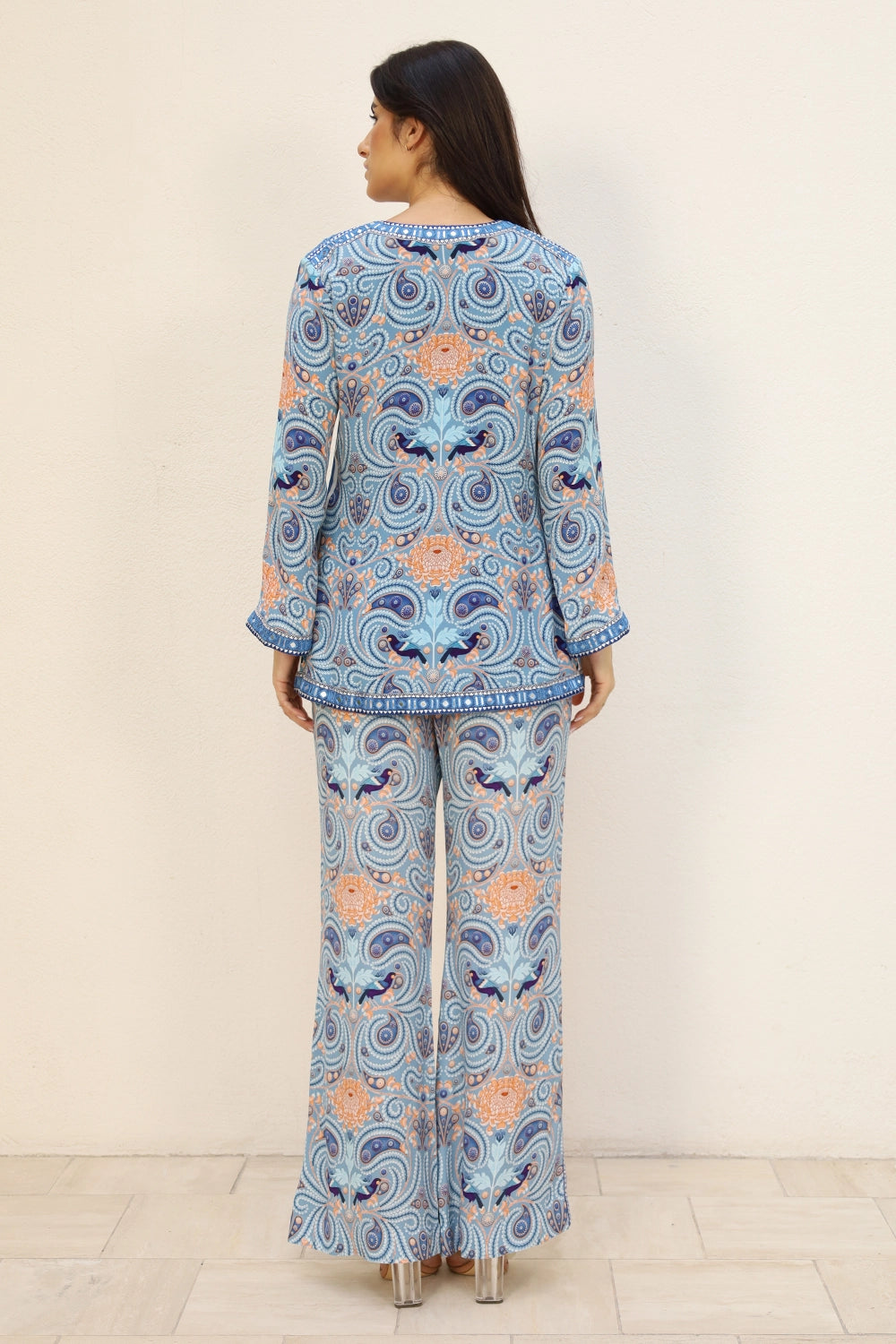 Blue Printed Top With Pant Set