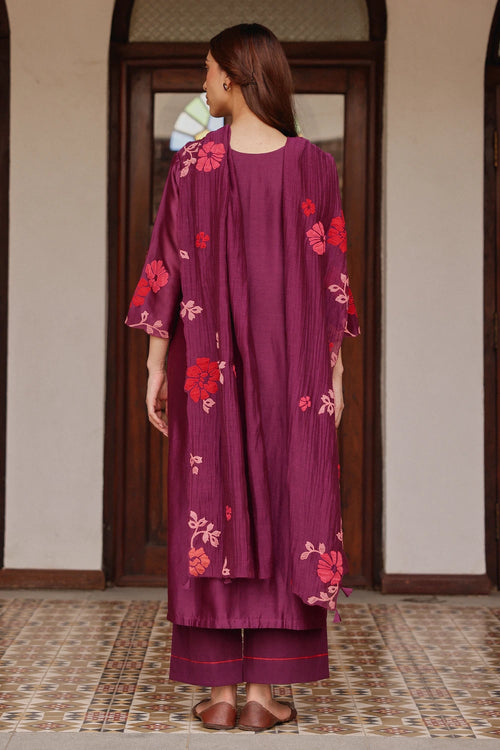 Amethyst Silk Applique Floral Kurta Set