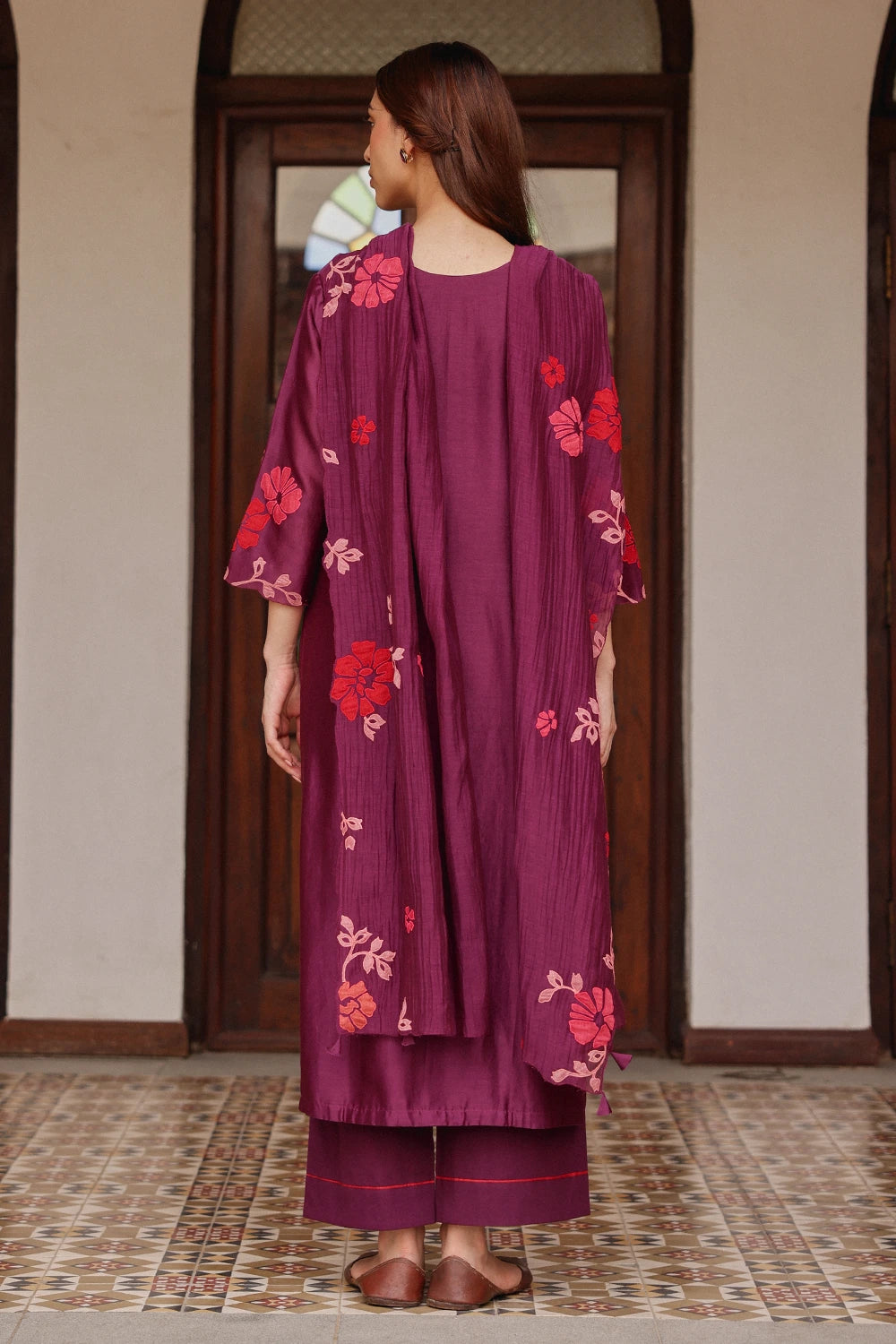 Amethyst Silk Applique Floral Kurta Set